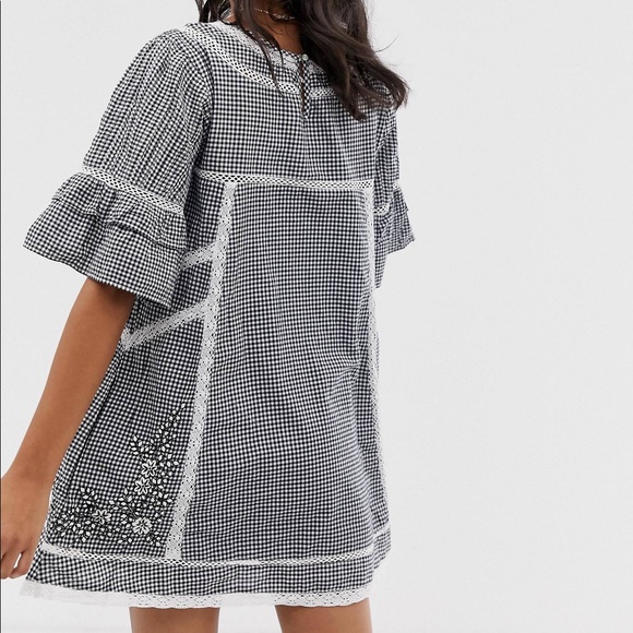 Free People dress Sunny Day Shirt mini crochet lace gingham embroidery - Picture 8 of 11